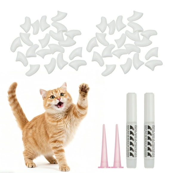 Uxcell Cat Nail Caps, Cat Claw Covers with Adhesive Glue and Applicators, Kitten Claw Caps Soft Paws, (40 Pcs, S, White), Intended for Pet Tips / Nail Covers / Control Paws