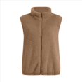 thumbnail image 3 of Chaleco de Felpa Cálido Sin Mangas con Cuello Alto para Mujer, con Cremallera, para Otoño e Invierno, con Bolsillos Caqui M, 3 of 7