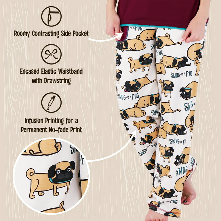 LazyOne Pajamas for Women, Cute Pajama Pants and Top Separates, Snug Pug,  X-small