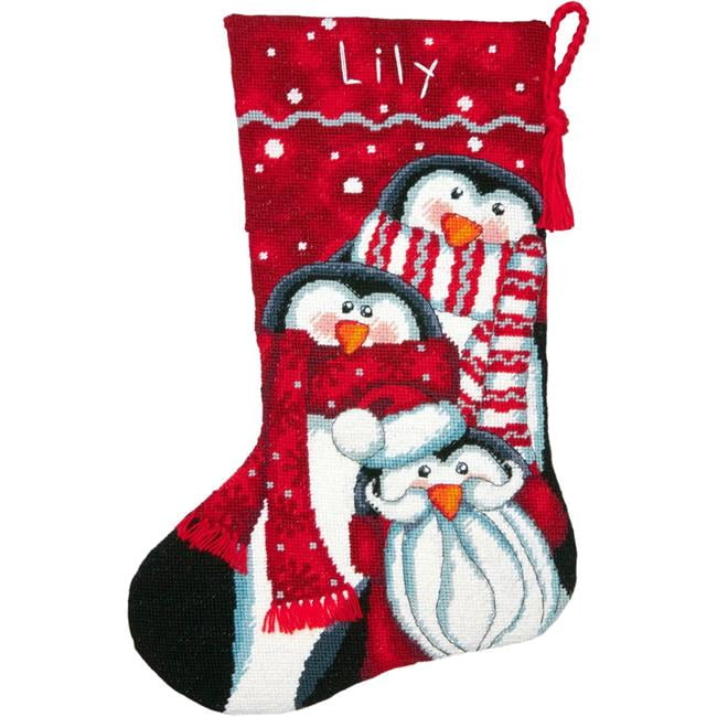 12 Mesh Canvas 16 Long Dimensions Fuzzy Penguin 71-09160 Needlepoint DIY Christmas Stocking 