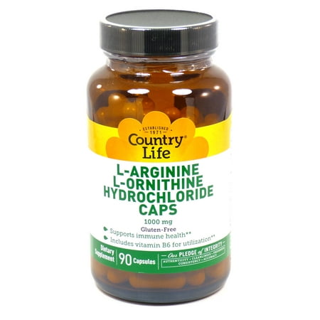 L-Arginine et la L-ornithine 1000 mg de B-6 par Country Life 90 Capsules