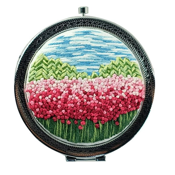 Country Style Floral Handmade Needlework Kits Pocket Mirror Stitch Making Material Kits Flower 6