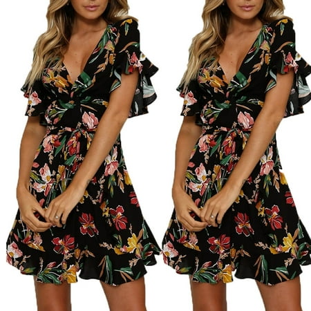 Womens Fashion Summer Vintage Boho Long Maxi Evening Party Beach Floral Dress