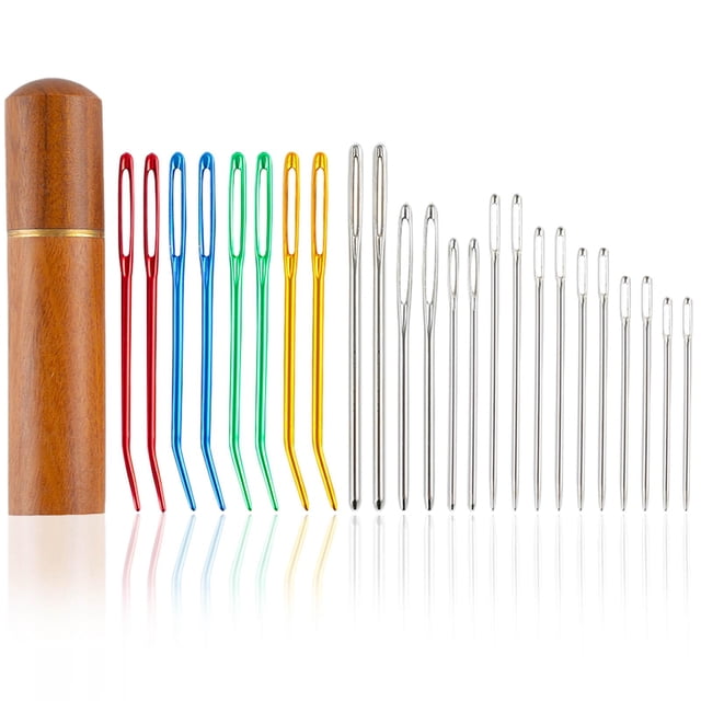 Kit de agujas de coser ABEJFIC 24 piezas con caja de madera de acero inoxidable