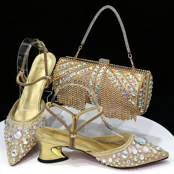 Italian Design Pointed Low Heel Sandals Tassel Carrying Bag Wedding Gift Bag Water Diamond Sandals