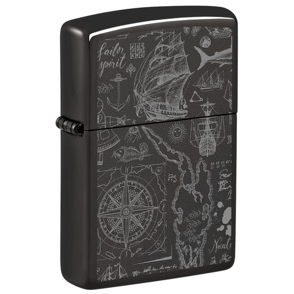 Zippo Lighter: Nautical Design - High Polish Black 46910