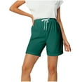 thumbnail image 2 of Summer Fashion Sweat Shorts For Women Casual Solid Color Elastic Waist Bandage Green Ladies Workout Shorts Hiking Shorts 2XL(Available in Plus), 2 of 7