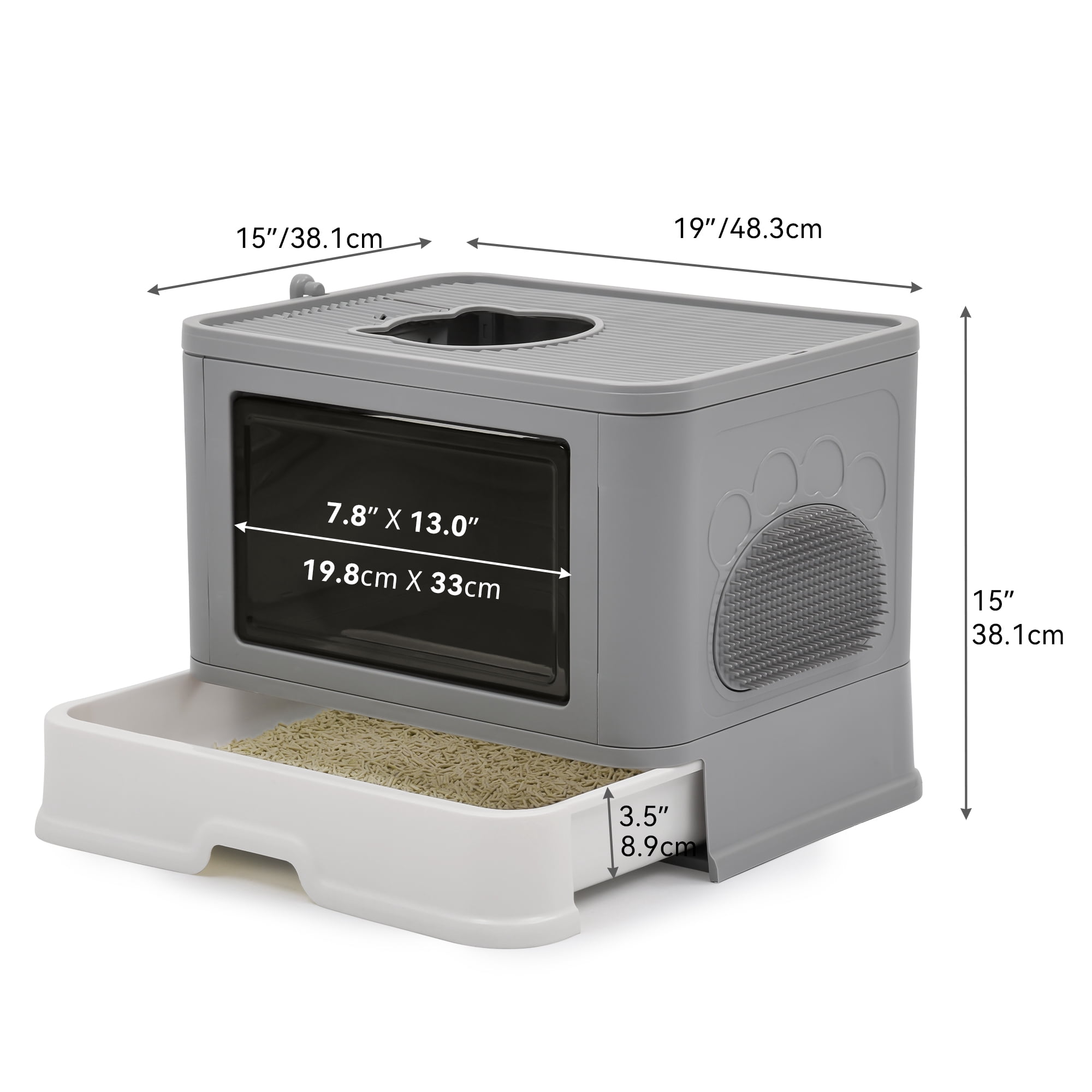 Dextrus Large Enclosed Cat Litter Box with Lid Drawer Type Easy to Clean,with Litter Scoop,Gray
