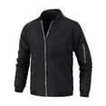 thumbnail image 3 of COSFO Lightweight Mens Fall Jackets Black Solid Casual Zip Up Windbreaker Long Sleeve Slim with Pocket Outdoor Recreation Mid-Length Hoodless Jackets, 3 of 4