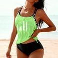 thumbnail image 2 of Moxiu Women's Ruched Modest Tankini - T-Back American Flag Flowy Two Piece Shorts Vacation Swimsuits Green,XXL, 2 of 5