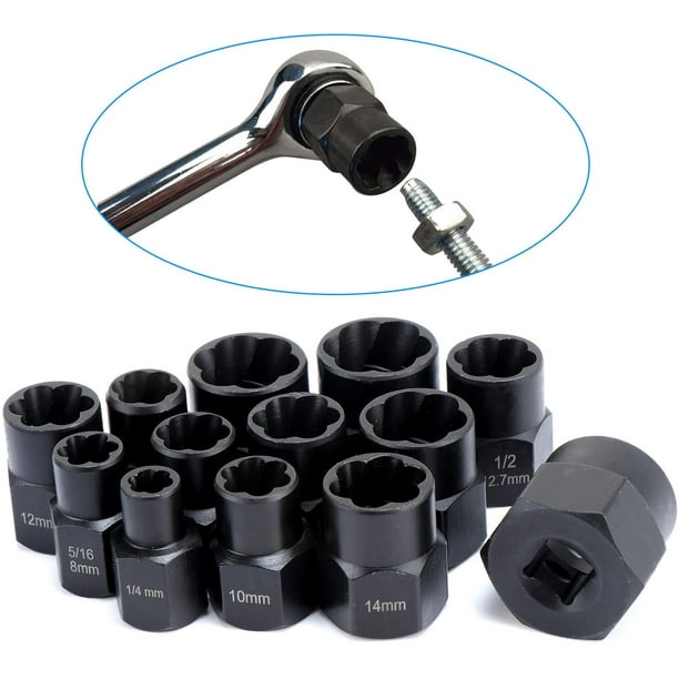 Juego de 13 piezas de dados giratorios liwang Extractor de pernos dañados de 29 mm negro
