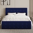 thumbnail image 4 of Queen-size marco de cama con 4 almacenamiento cajones y a cabecero, linen-forrado platform marco de cama con de madera slats support, no necesita colchón base, button tufted design - blue, 4 of 7