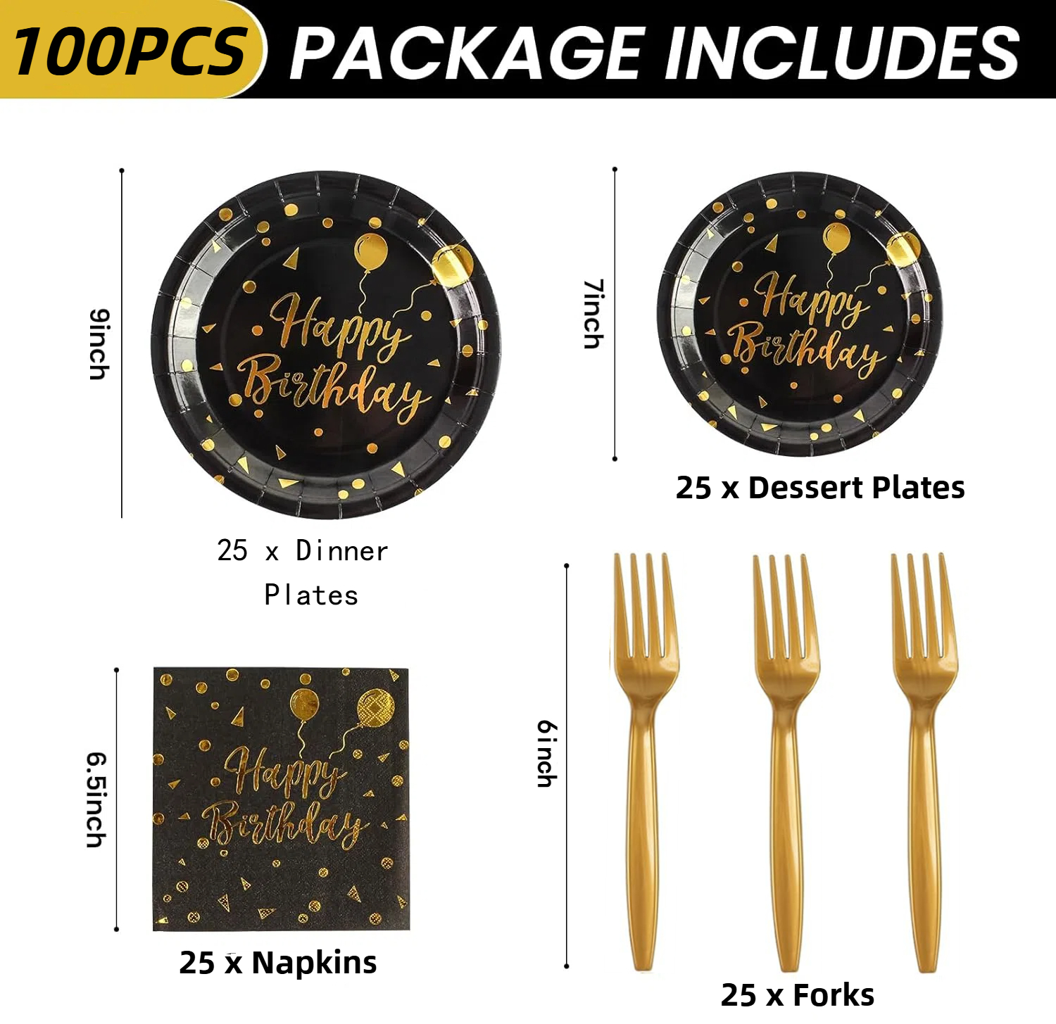 VETPW Black and Gold Tableware Set Serves 25 photo 5
