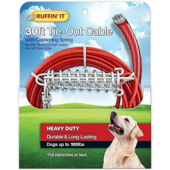 Ruffin' It Heavy Duty 30 ft.  Cable Tie-Out for Dogs, 1700# Strength for Dogs Up to 100 lbs.