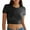 Black, variant on JIUKE Going out Tops for Women Short Sleeve Shirts Crewneck Crop Tops Stretchy Slim Fitted Basic Tees Size XS