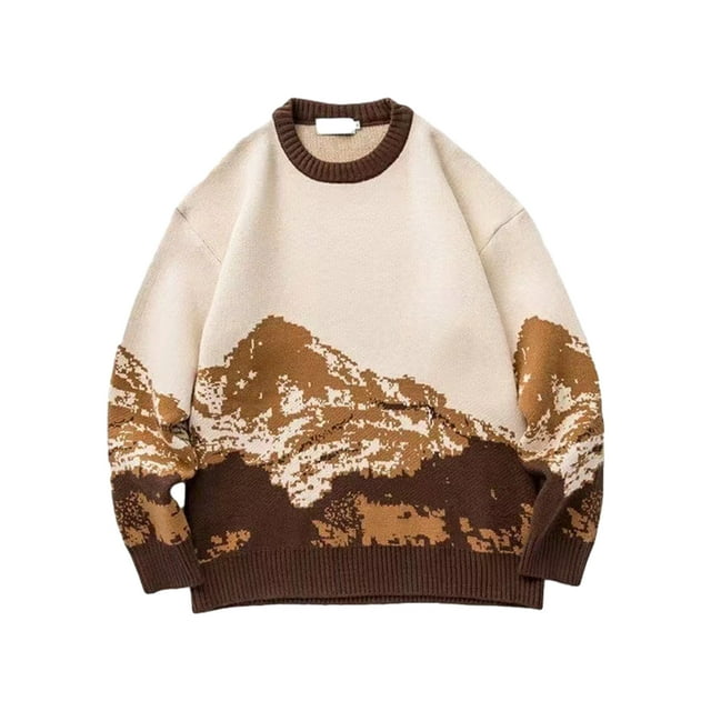 VONKY Warm In Style Hip Hop Streetwear Sweater With Japanese Snow Mountain Pattern Wide Applicable Coffee L