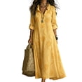 thumbnail image 2 of Womens Boho Dresses Rolled Up Long Sleeve Ruffle V Neck Floral Dresses Casual Loose Vacation Maxi Dresses, S, 2 of 4