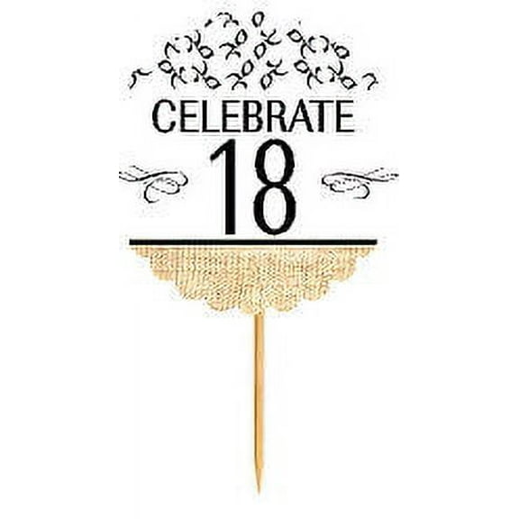 18th Birthday / Anniversary Novelty Burlap Cupcake Decoration Picks -12pack