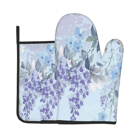 

Junzan Bird Butterfly Stripe Pattern Oven Mitts and Pot Holders 2 pcs Set Potholders BBQ Gloves Long Kitchen Oven Glove for Cooking Baking Grilling (2-Piece Set 11 Inch)