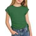 thumbnail image 3 of LRen Girls T-Shirts Extended Shoulder Kids Summer Short Sleeve Shirt Cotton Tops Round Neck with Drawstring Tshirts for Girls Summer Back To School Clothes, 3 of 5