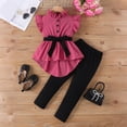 thumbnail image 2 of Zpanxa Girls Sets Solid Color Flying Sleeve Stand Collar Ruffled Short Sleeve Top and Long Pants Set 6 Years, 2 of 7