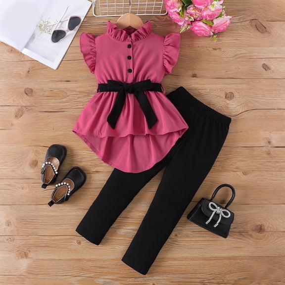 Sentuca Toddler Girl Clothes Girls Casual Tops and Pants Outfit Sets Fly Sleeve Shirts Summer Wear Size 2 Years