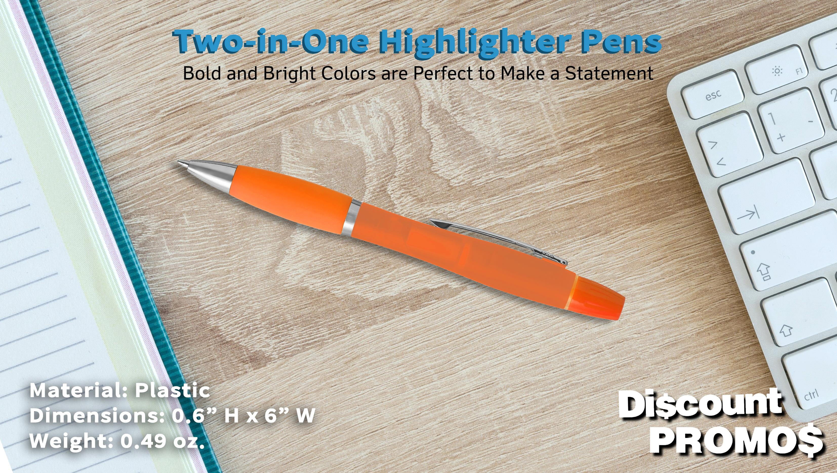 10 Two in one Highlighter Pens Pack - Ballpoint, Silver Accents - Orange