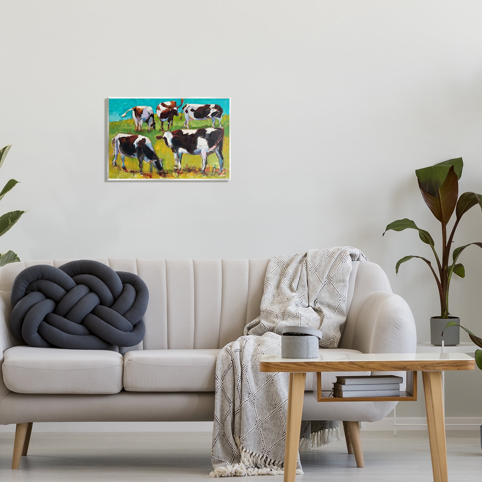 Stupell Industries Cows Grazing Modern Painting Animals & Insects Painting Unframed Art Print Wall Art, 19 x 13