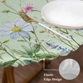 thumbnail image 3 of Flower Green Round Tablecloth, Fitted Table Cover with Elastic for 45"-54" Round Tables, Blue Pink Daisy Wildflower Floral Botanical Table Cloth Outdoor Indoor Dinning Party Waterproof Tablecloths, 3 of 7