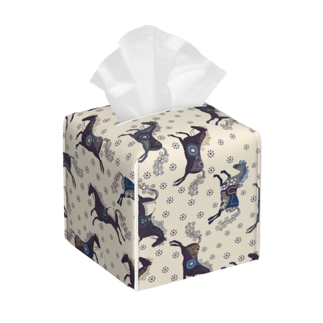 Balery Horse Porta Pañuelos de Cuero con Estampado – Funda Moderna Cuadrada para Caja de Pañuelos, Dispensador 5x5x5''