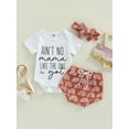 thumbnail image 2 of Franhais Baby Girl 2PCS Outfit Set, Short Sleeve Letter Printed Round Neck Jumpsuit, Rainbow Patterns High Waist Shorts Headband, 2 of 7