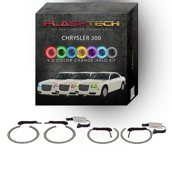 Flashtech RGB Multi Color Changing LED Halo Ring kit for 2005-2010 Chrysler 300 Headlights