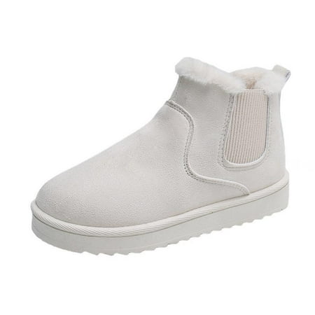 

Women s plus size slip-on ankle boots thickened and fleece Chelsea warm cotton shoes White 36