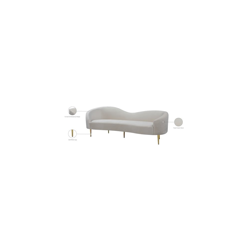 Meridian Furniture Ritz Contemporary Velvet Sofa in Cream