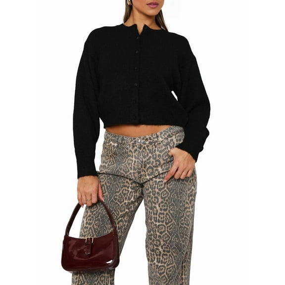 Women'S Cropped Cardigan Sweaters Long Sleeve Button Down Sweaters Knit Cardigan Cute Y2k Open Front Crop Top