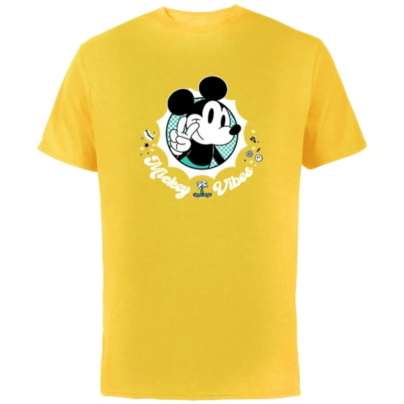 Disney Mickey Vibes Retro Cool - Short Sleeve Cotton T-Shirt for Adults - Customized-Yellow