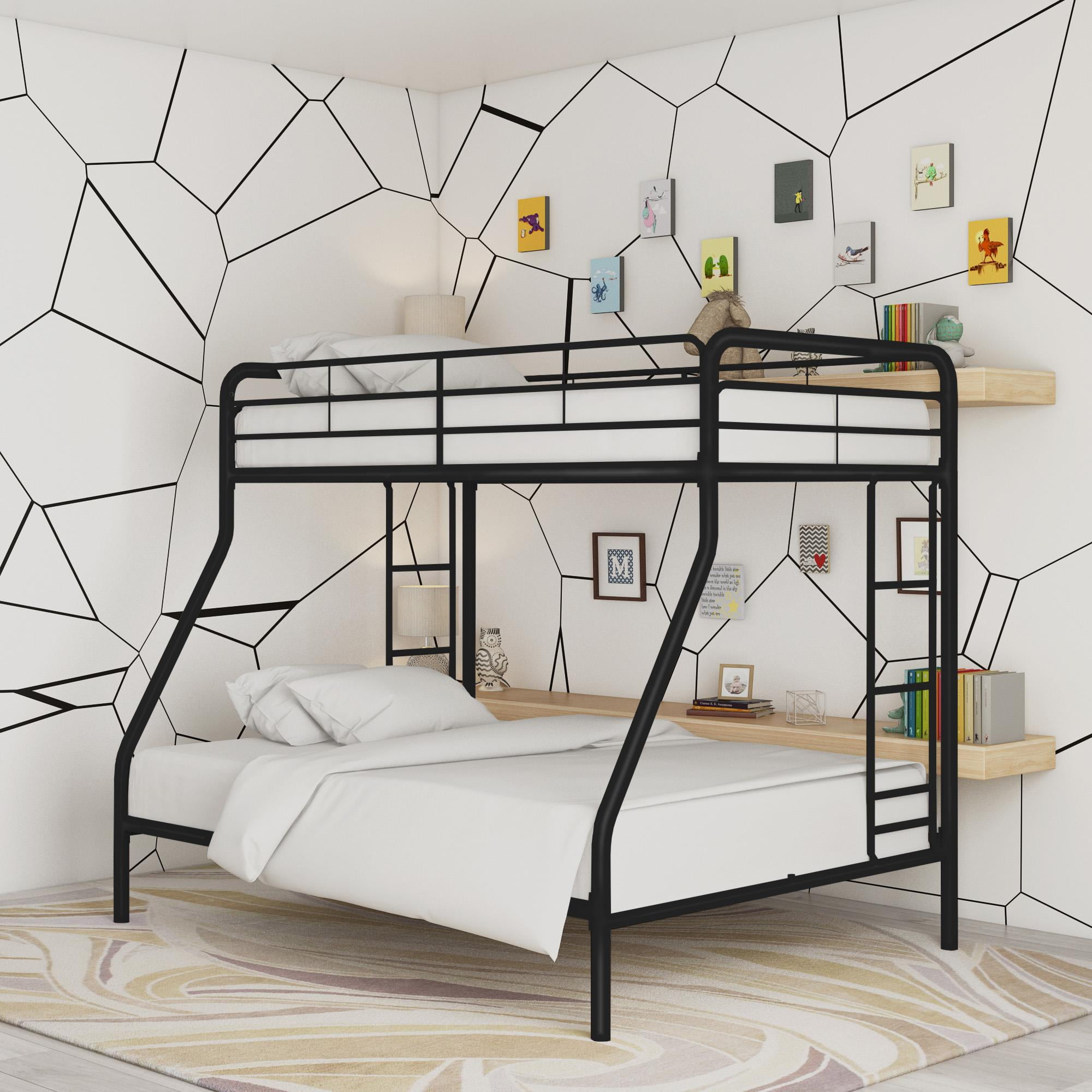 Black Silver White Metal Twin Over Full Bunk Beds Teens Dorm Bedroom Furniture 
