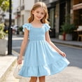 thumbnail image 6 of ZOYOEN Girls Swing Dress- Summer Cute Square Neck Ruffle Short Sleeve Kids Casual Dress Light Blue Size 5, 6 of 8