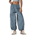 thumbnail image 2 of PUWEI Women's Parachute Pants Baggy Elastic Waist Track Pants Casual Bow Knot Trousers with Pockets, 2 of 7