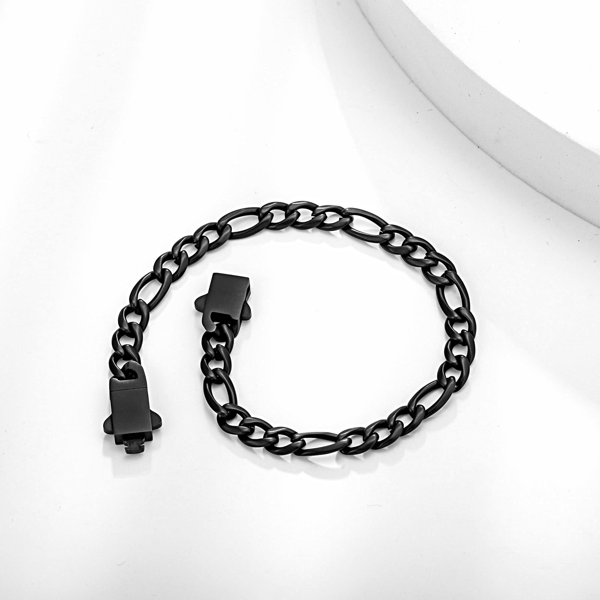 Speroto Chain Bracelet for Men 6mm/9mm, Sturdy Stainless Steel Mens Figaro Link Bracelet with Attachable Clasp, Simple Jewelry Gift for Men Women