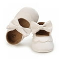thumbnail image 3 of Baby Girls Mary Jane Flats with Bowknot Soft Sole Cute Non-Slip Toddler Infant First Walker Princess Dress Shoes (0-18 Months) White L, 3 of 6