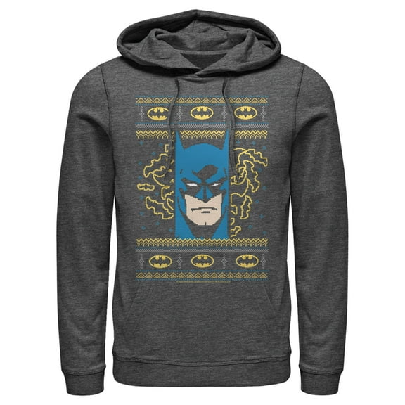 Men's Batman Ugly Christmas Masked Hero  Pull Over Hoodie Charcoal Heather Medium