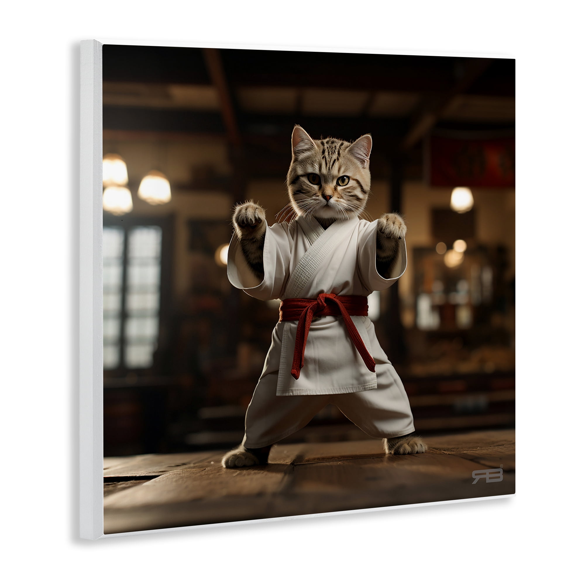 Stupell Industries Martial Arts Cat Novelty Painting Unframed Art Print Wall Art, 12 x 12