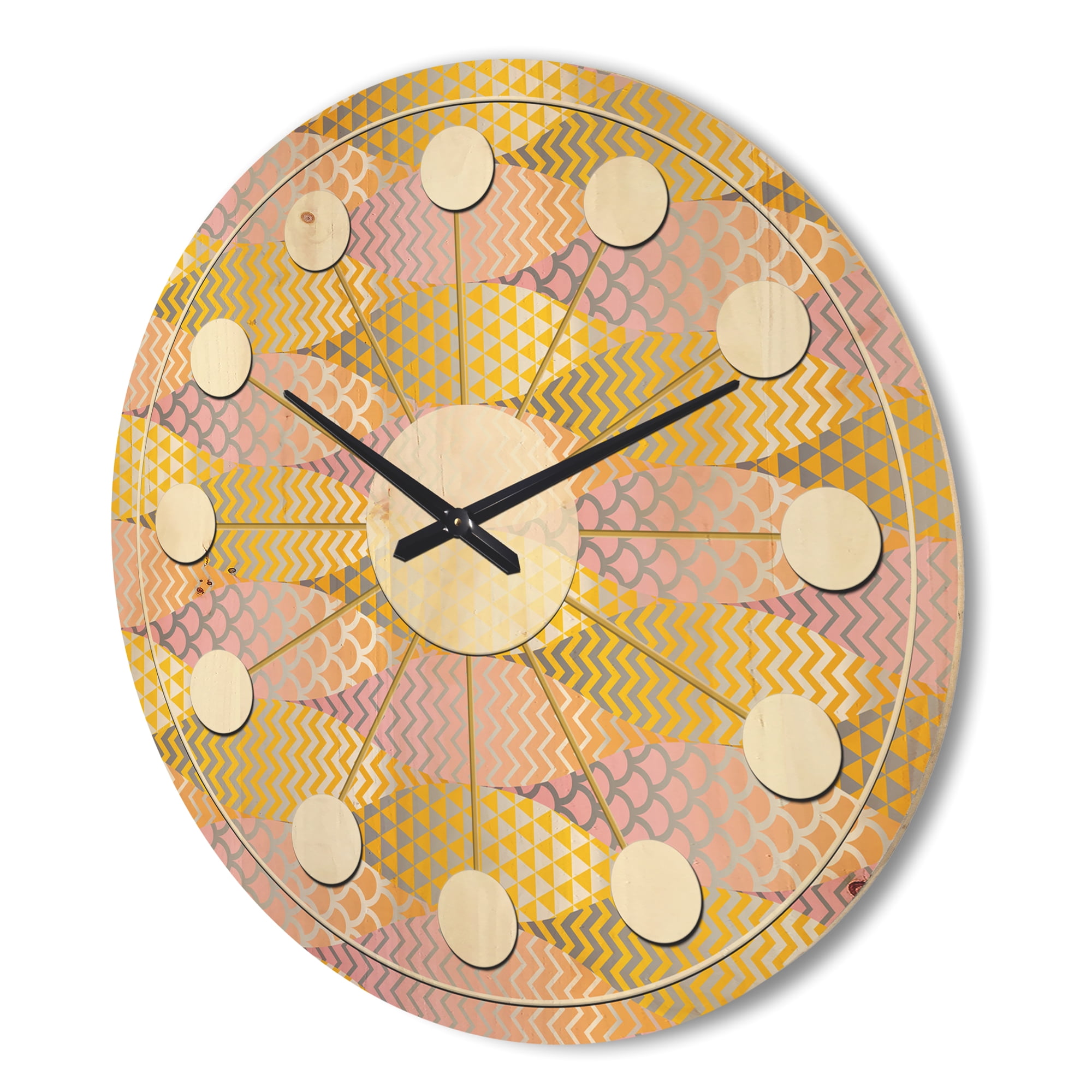 Designart 'Golden Geometrical Retro Fish Scale' Mid-Century Modern Wood Wall Clock