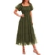 thumbnail image 1 of Vestido PRETTYGARDEN Midi Fruncido de Tul con Mangas Abullonadas Verde Militar Talla L, 1 of 7