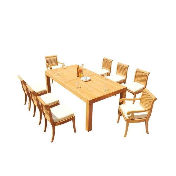 Grade-A Teak Dining Set: 8 Seater 9 Pc: 86" Canberra Rectangle Table And 8 Giva Chairs (2 Arm & 6 Armless Chairs) Outdoor WholesaleTeak #51GV1909