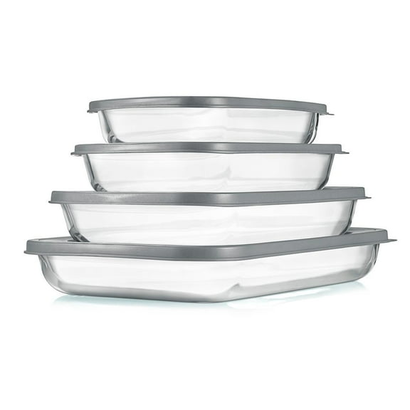 NutriChef 4 Sets Glass Bakeware High Borosilicate Rectangular Baking Dish W/ Gray BPA-Free Lids