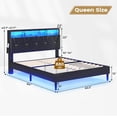 thumbnail image 2 of Queen Bed Frame with LED Lights and Charging Station,Storage Bed Frame with Adjustable Headboard, Faux Leather Upholstered Bed with Adjustable Headboard, Black, 2 of 7