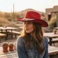 thumbnail image 5 of Hzzsbu Cow Hat for Women, Felt Western Hats With Macrame Beaded Band Jazz Top Hat Wide Brim Sun Hat Beach Vintage Retro Western Cow Hats for Wedding Party, 5 of 7
