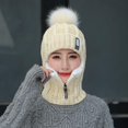 thumbnail image 5 of Women Siamese Scarf Windproof Winter Warm Knitted Hat Hat Scarf Set Beanies Caps Pompoms Hat GREY, 5 of 8